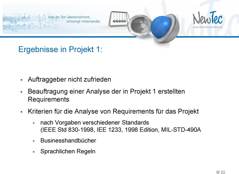 Requirements für das Projekt nach Vorgaben verschiedener Standards (IEEE Std