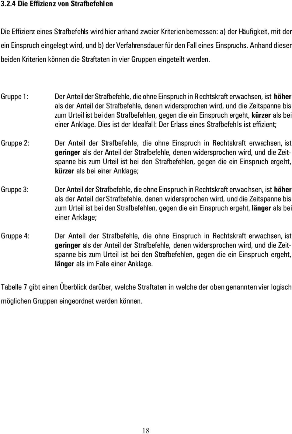 Gruppe 1: Gruppe 2: Gruppe 3: Gruppe 4: Der Anteil der Strafbefehle, die ohne Einspruch in Rechtskraft erwachsen, ist höher als der Anteil der Strafbefehle, denen widersprochen wird, und die