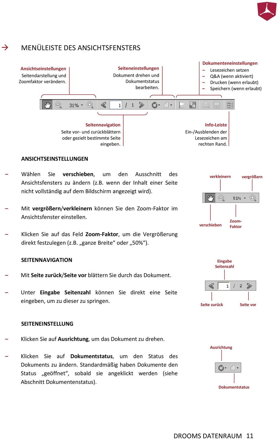 Info-Leiste Ein-/Ausblenden der Lesezeichen am rechten Rand. ANSICHTSEINSTELLUNGEN Wählen Sie verschieben, um den Ausschnitt des Ansichtsfensters zu ändern (z.b. wenn der Inhalt einer Seite nicht vollständig auf dem Bildschirm angezeigt wird).