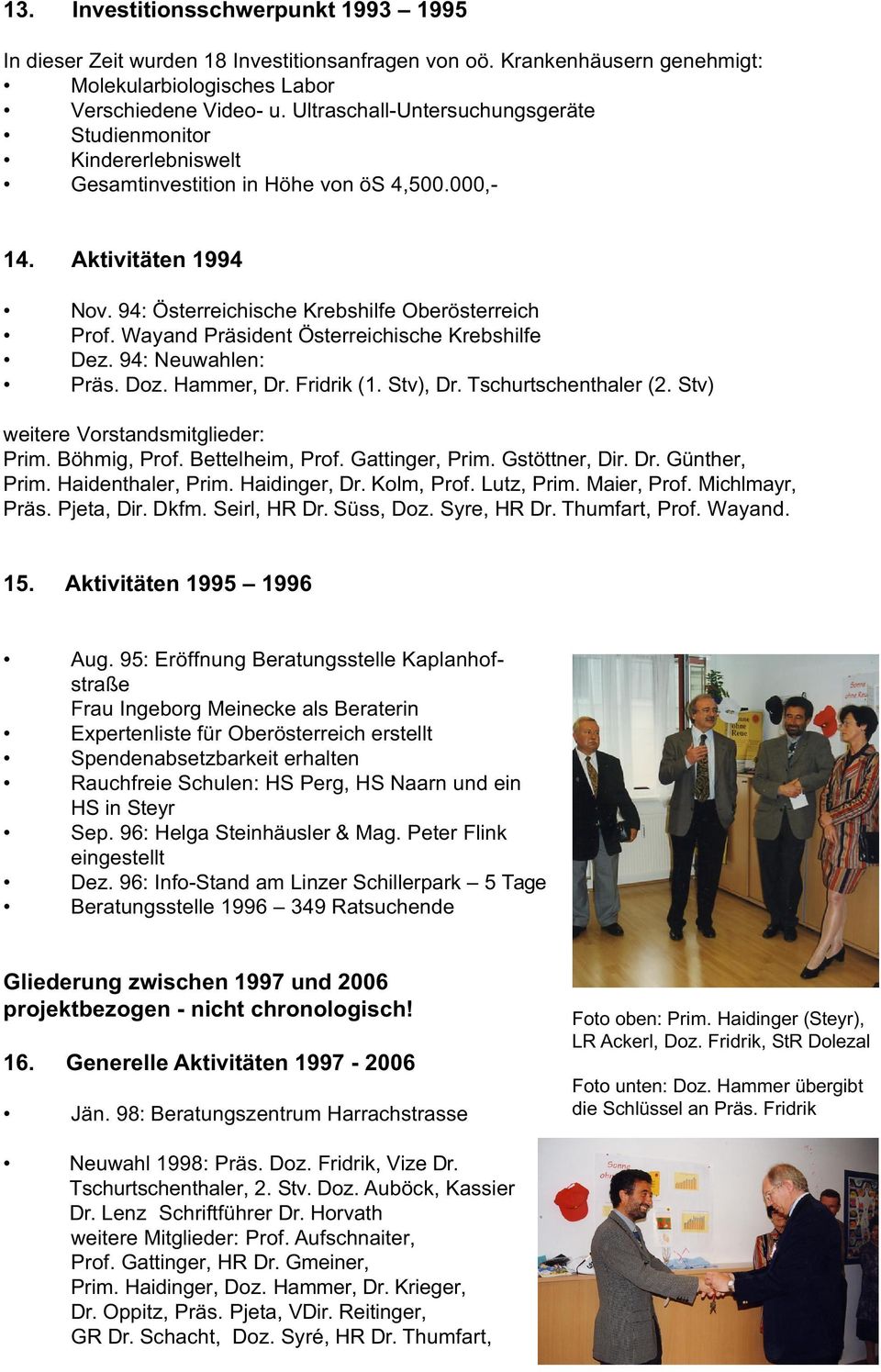 Wayand Präsident Österreichische Krebshilfe Dez. 94: Neuwahlen: Präs. Doz. Hammer, Dr. Fridrik (1. Stv), Dr. Tschurtschenthaler (2. Stv) weitere Vorstandsmitglieder: Prim. Böhmig, Prof.