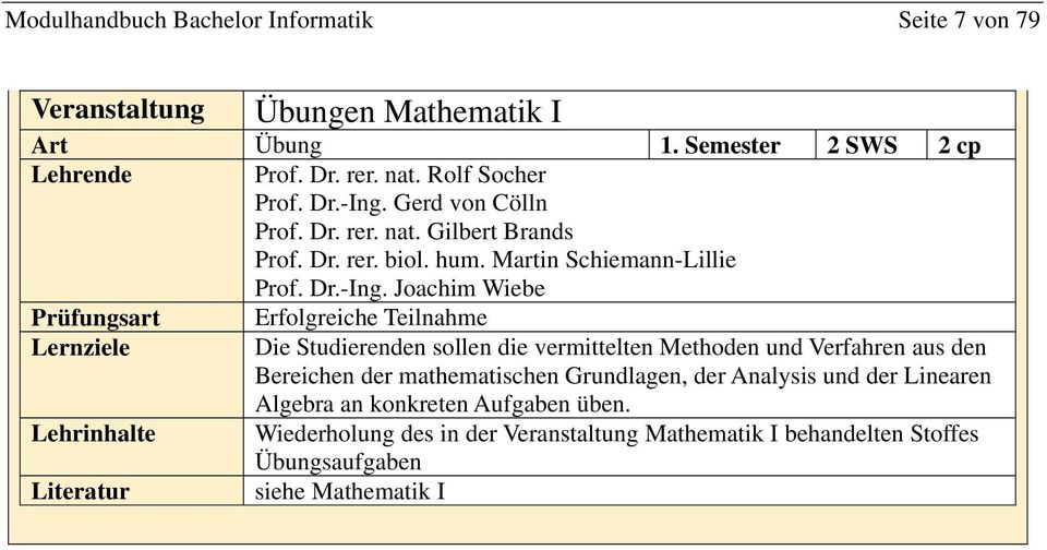 Gerd von Cölln Prof. Dr. rer. nat. Gilbert Brands Prof. Dr. rer. biol. hum. Martin Schiemann-Lillie Prof. Dr.-Ing.