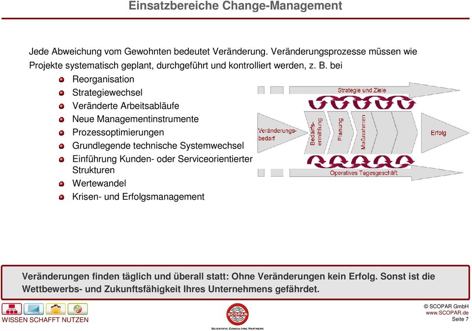 bei Reorganisation Strategiewechsel Veränderte Arbeitsabläufe Neue Managementinstrumente Prozessoptimierungen Grundlegende technische Systemwechsel