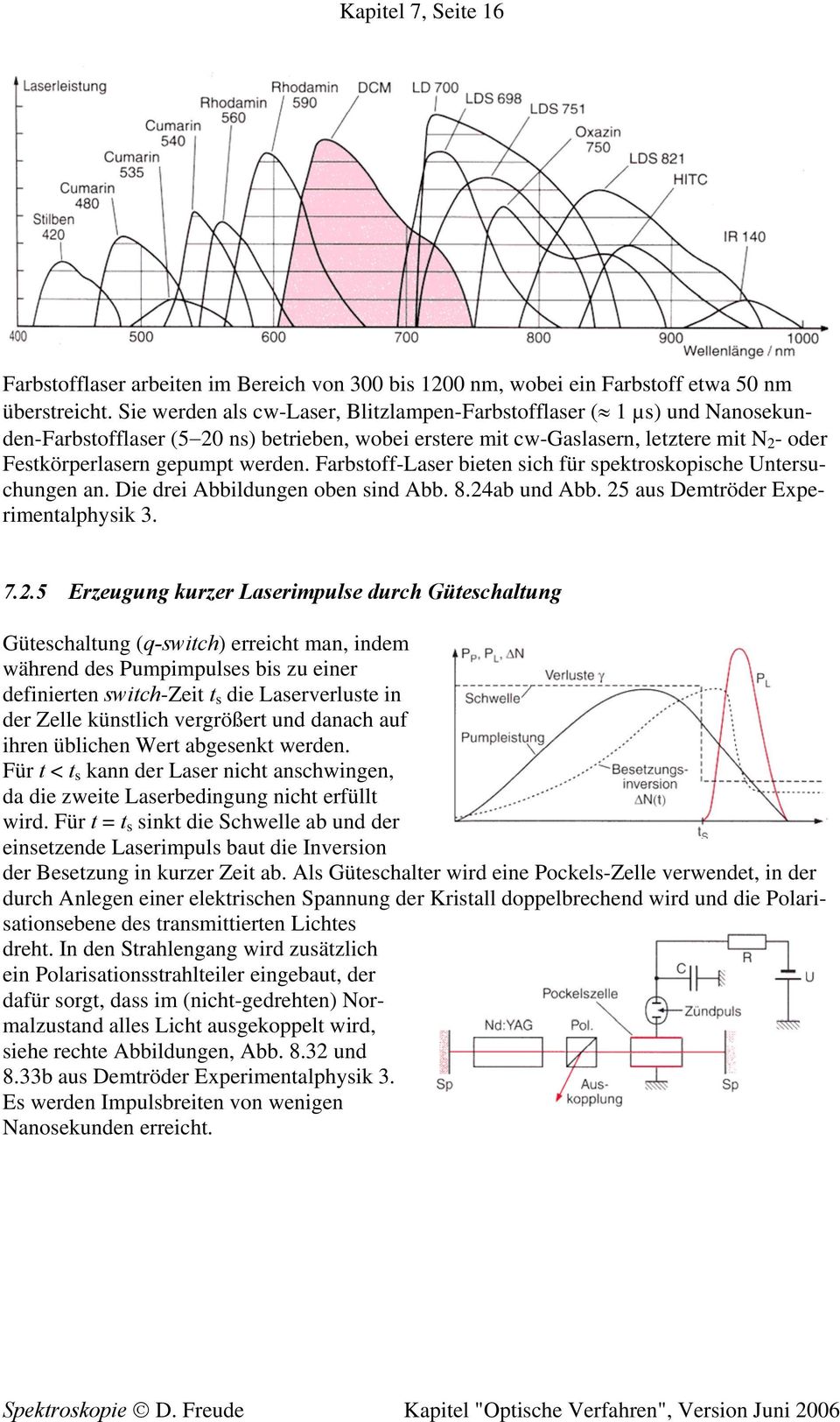 Farbstoff-Laser bieten sich für spektroskopische Untersuchungen an. Die drei Abbildungen oben sind Abb. 8.4ab und Abb. 5 aus Demtröder Experimentalphysik 3. 7.