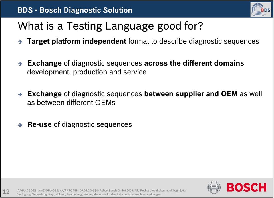 diagnostic sequences across the different domains development, production and