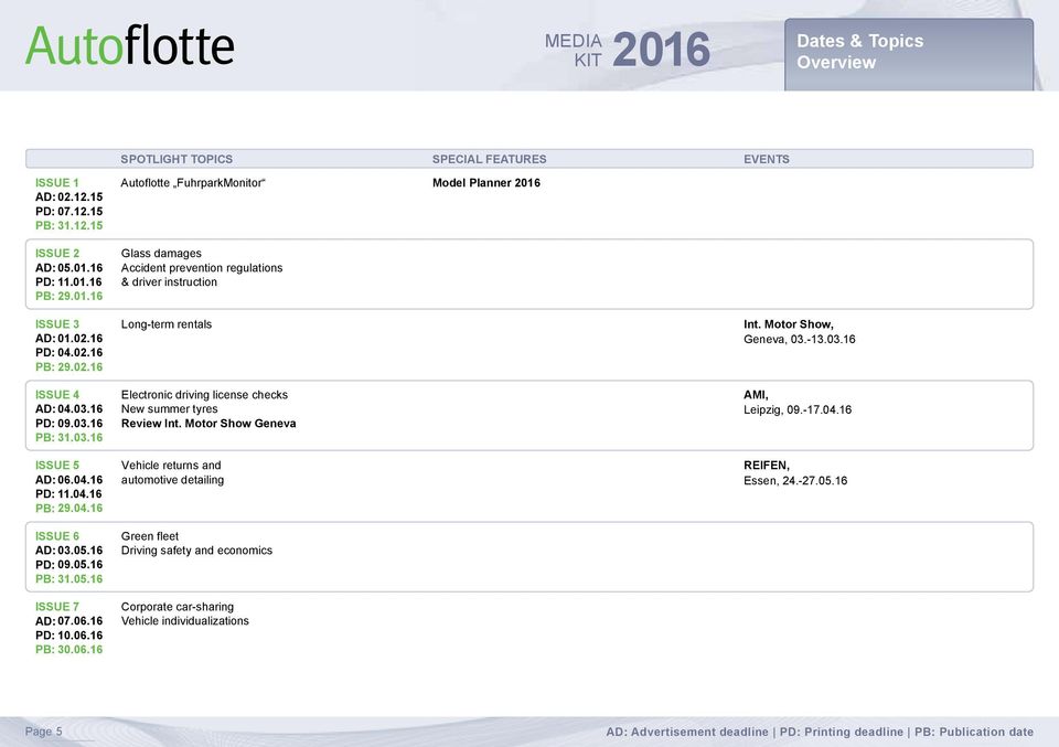 16 PD: 04.02.16 PB: 29.02.16 Autoflotte FuhrparkMonitor Model Planner 2016 Glass damages Accident prevention regulations & driver instruction Long-term rentals Int. Motor Show, Geneva, 03.