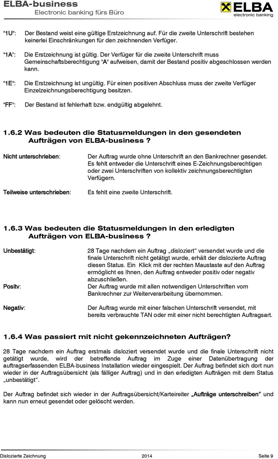 Für einen positiven Abschluss muss der zweite Verfüger Einzelzeichnungsberechtigung besitzen. Der Bestand ist fehlerhaft bzw. endgültig abgelehnt. 1.6.