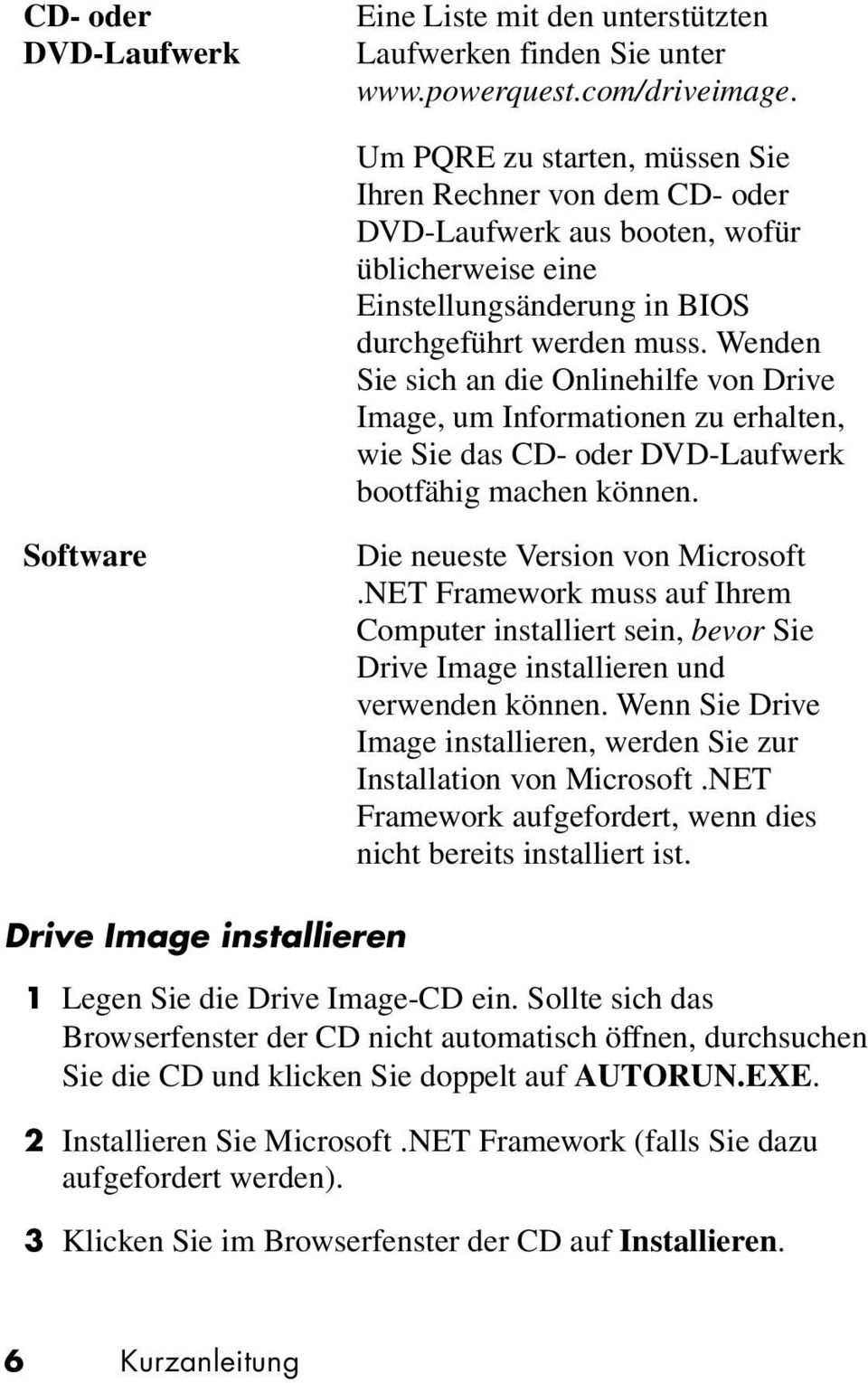 Wenden Sie sich an die Onlinehilfe von Drive Image, um Informationen zu erhalten, wie Sie das CD- oder DVD-Laufwerk bootfähig machen können. Software Die neueste Version von Microsoft.