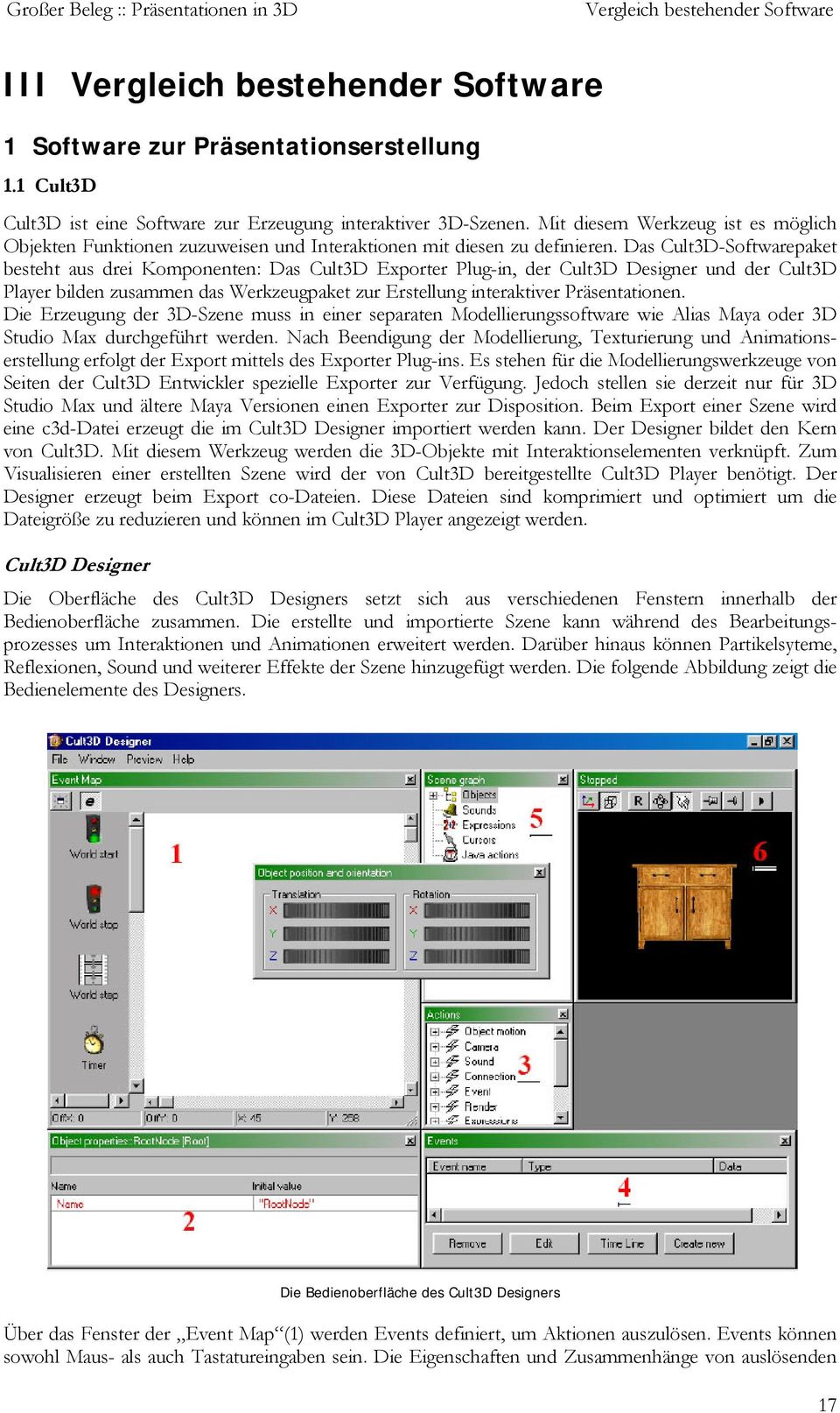 Das Cult3D-Softwarepaket besteht aus drei Komponenten: Das Cult3D Exporter Plug-in, der Cult3D Designer und der Cult3D Player bilden zusammen das Werkzeugpaket zur Erstellung interaktiver