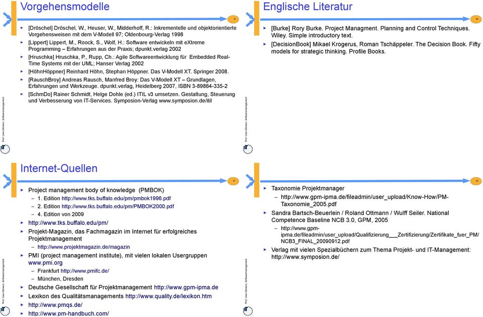 : Software entwickeln mit extreme Programming Erfahrungen aus der Praxis; dpunkt.verlag 2002 [Hruschka] Hruschka, P., Rupp, Ch.