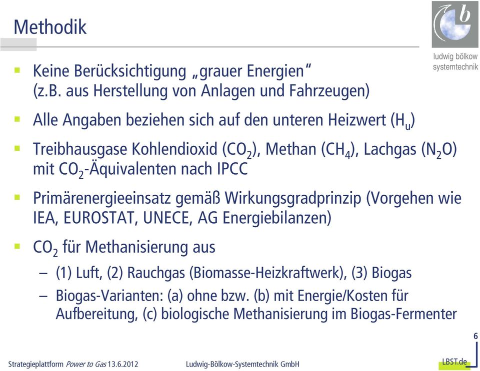 Methan (CH 4 ), Lachgas (N 2 O) mit CO 2 -Äquivalenten nach IPCC Primärenergieeinsatz gemäß Wirkungsgradprinzip (Vorgehen wie IEA, EUROSTAT,
