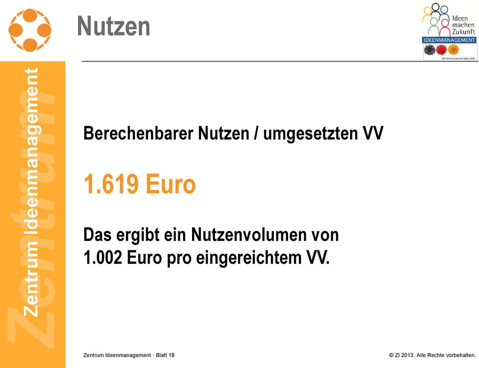 619 Euro Das ergibt ein Nutzenvolumen