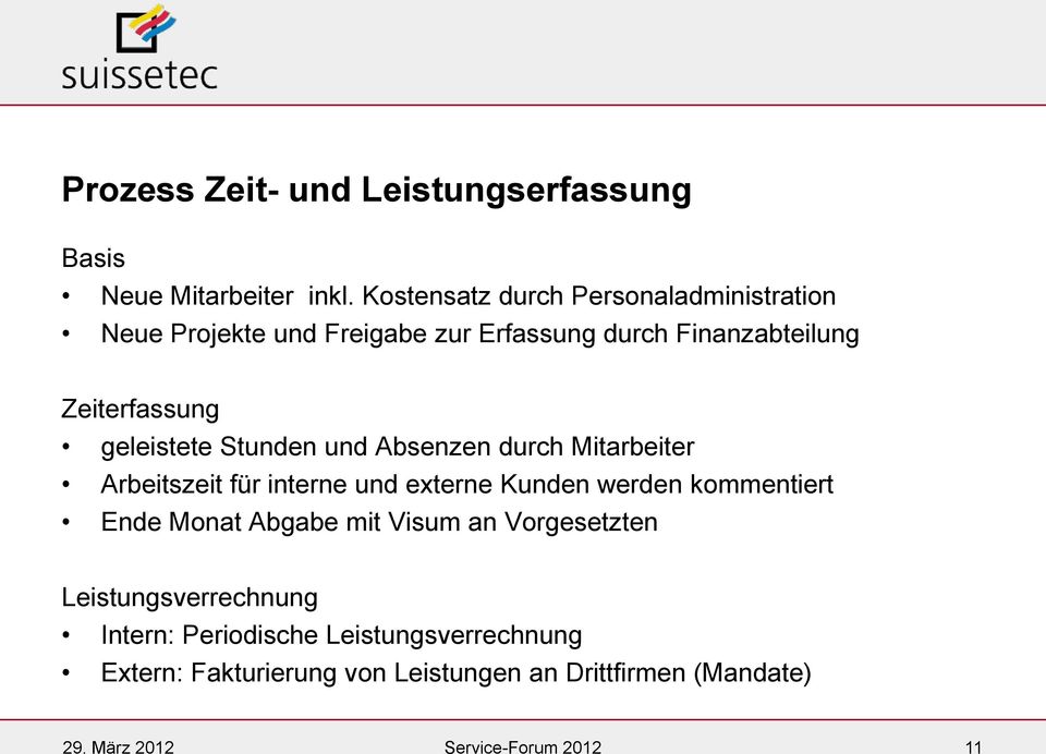 geleistete Stunden und Absenzen durch Mitarbeiter Arbeitszeit für interne und externe Kunden werden kommentiert Ende Monat