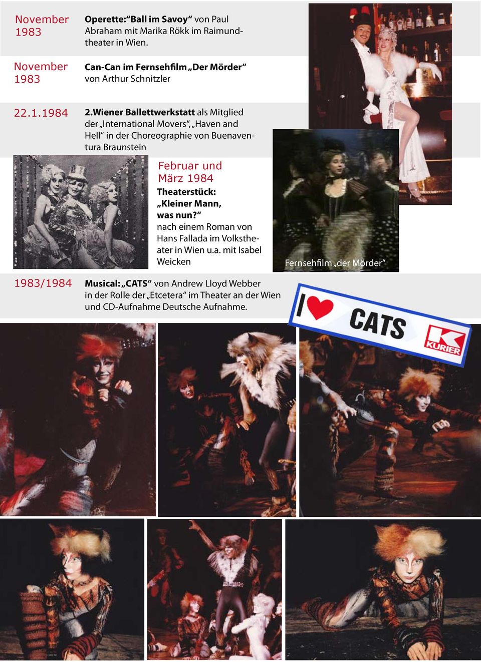 Wiener Ballettwerkstatt als Mitglied der International Movers, Haven and Hell in der Choreographie von Buenaventura Braunstein Februar und März 1984