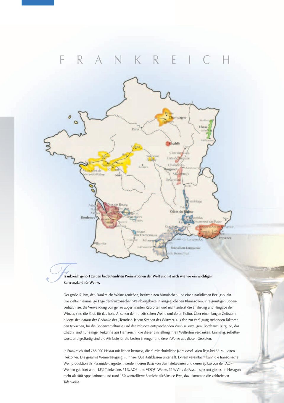 Die vielfach einmalige Lage der französischen Weinbaugebiete in ausgeglichenen Klimazonen, ihre günstigen Bodenverhältnisse, die Verwendung von genau abgestimmten Rebsorten und nicht zuletzt die