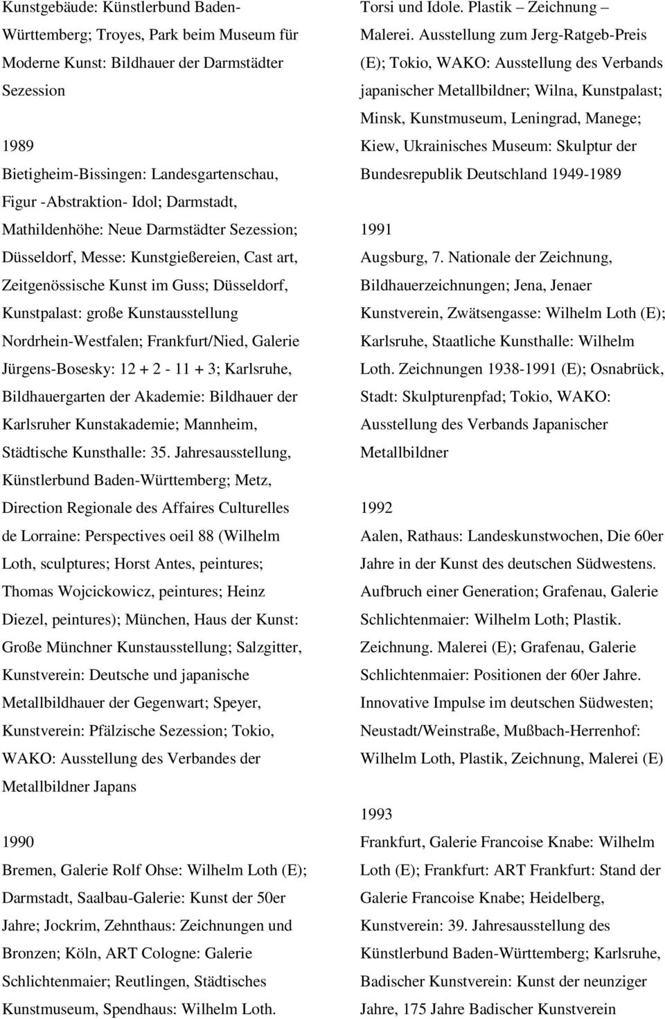 Frankfurt/Nied, Galerie Jürgens-Bosesky: 12 + 2-11 + 3; Karlsruhe, Bildhauergarten der Akademie: Bildhauer der Karlsruher Kunstakademie; Mannheim, Städtische Kunsthalle: 35.