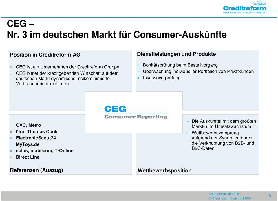 deutschen Markt dynamische, risikominimierte Verbraucherinformationen Dienstleistungen und Produkte» Bonitätsprüfung beim Bestellvorgang» Überwachung individueller