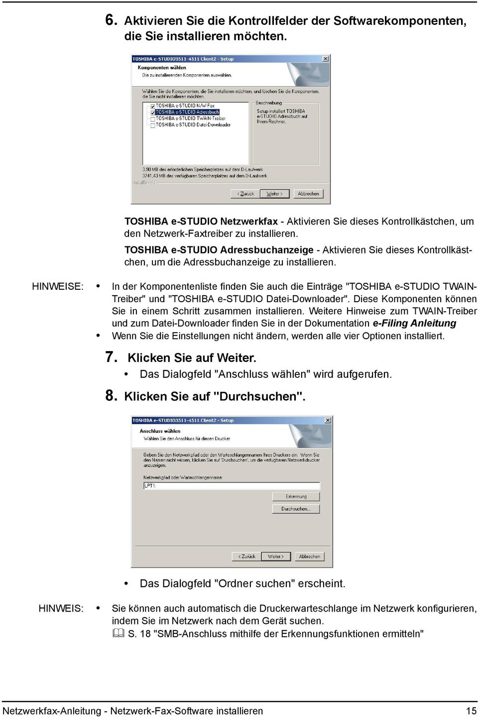TOSHIBA e-studio Adressbuchanzeige - Aktivieren Sie dieses Kontrollkästchen, um die Adressbuchanzeige zu installieren.