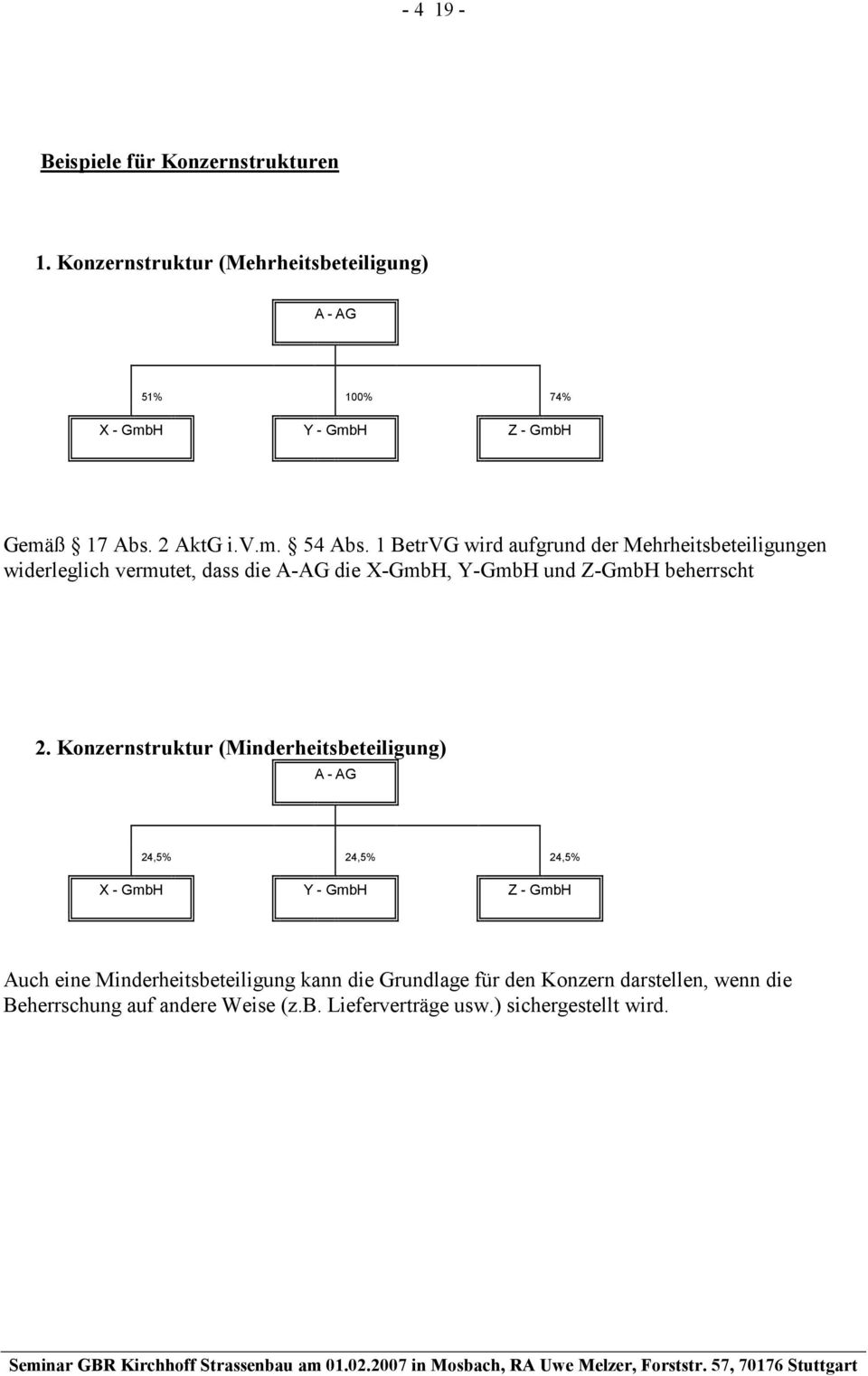 1 BetrVG wird aufgrund der Mehrheitsbeteiligungen widerleglich vermutet, dass die A-AG die X-GmbH, Y-GmbH und Z-GmbH beherrscht 2.