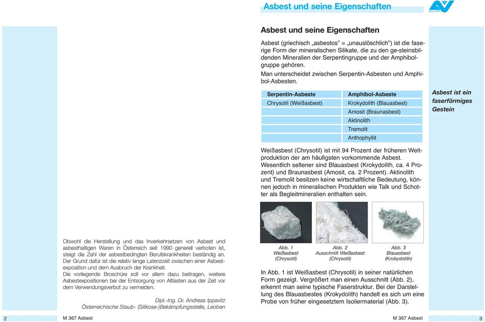 Serpentin-Asbeste Chrysotil (Weißasbest) Amphibol-Asbeste Krokydolith (Blauasbest) Amosit (Braunasbest) Aktinolith Tremolit Anthophyllit Asbest ist ein faserförmiges Gestein Weißasbest (Chrysotil)