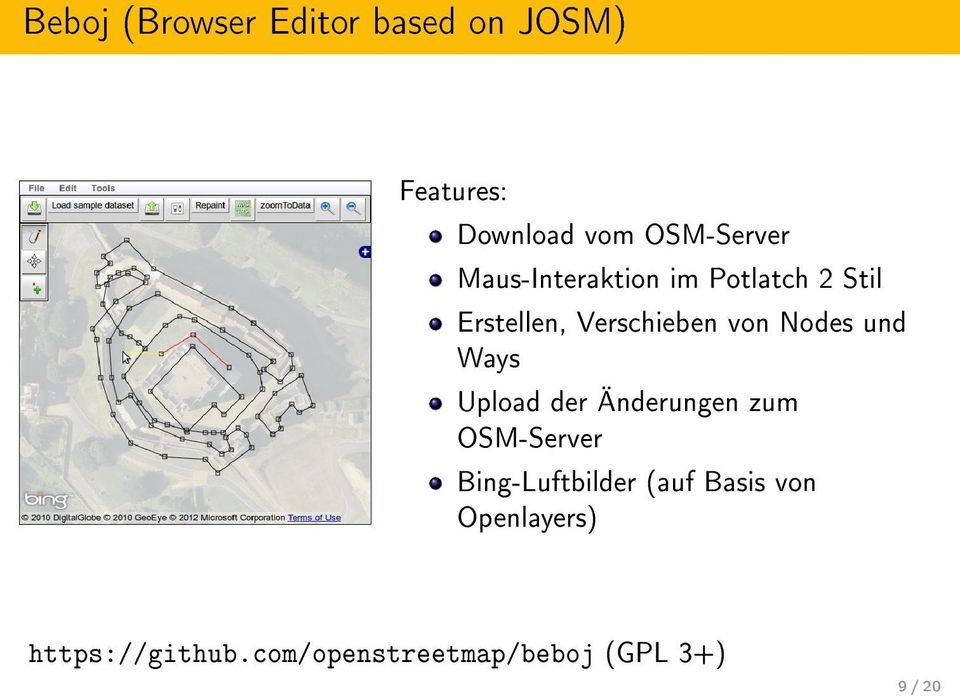 und Ways Upload der Änderungen zum OSM-Server Bing-Luftbilder (auf