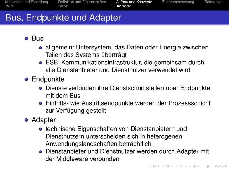 Bus Eintritts- wie Austrittsendpunkte werden der Prozessschicht zur Verfügung gestellt Adapter technische Eigenschaften von Dienstanbietern und