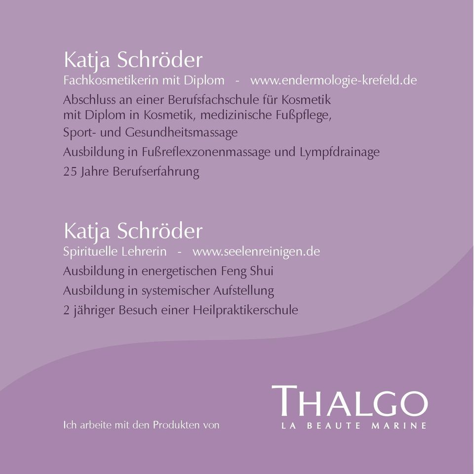 Gesundheitsmassage Ausbildung in Fußreflexzonenmassage und Lympfdrainage 25 Jahre Berufserfahrung Katja Schröder