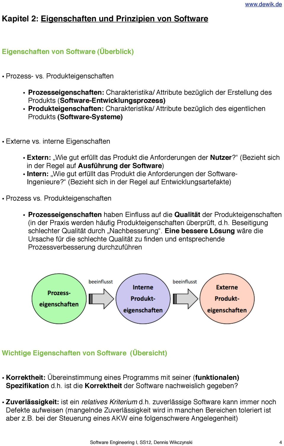 des eigentlichen Produkts (Software-Systeme) Externe vs. interne Eigenschaften Extern: Wie gut erfüllt das Produkt die Anforderungen der Nutzer?