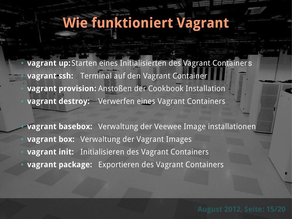 Containers vagrant basebox: Verwaltung der Veewee Image installationen vagrant box: Verwaltung der Vagrant Images