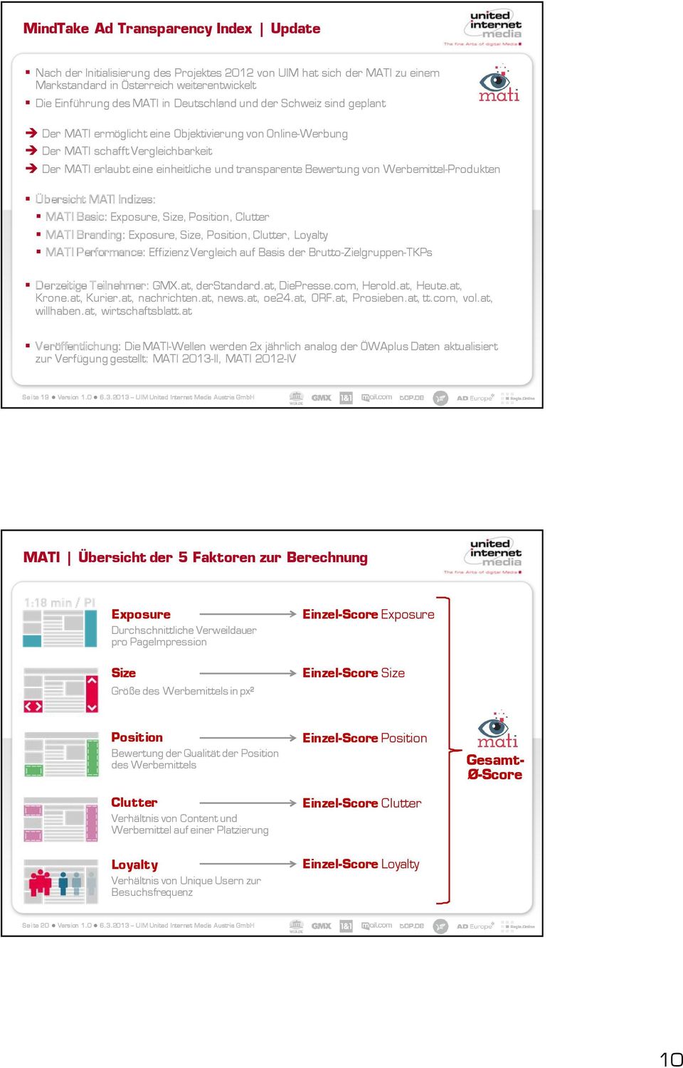 Werbemittel-Produkten Übersicht MATI Indizes: MATI Basic: Exposure, Size, Position, Clutter MATI Branding: Exposure, Size, Position, Clutter, Loyalty MATI Performance: Effizienz Vergleich auf Basis