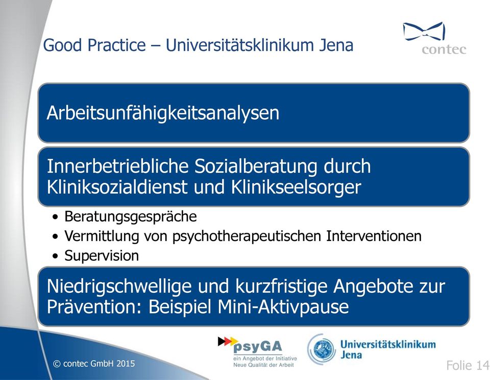 Vermittlung von psychotherapeutischen Interventionen Supervision Niedrigschwellige