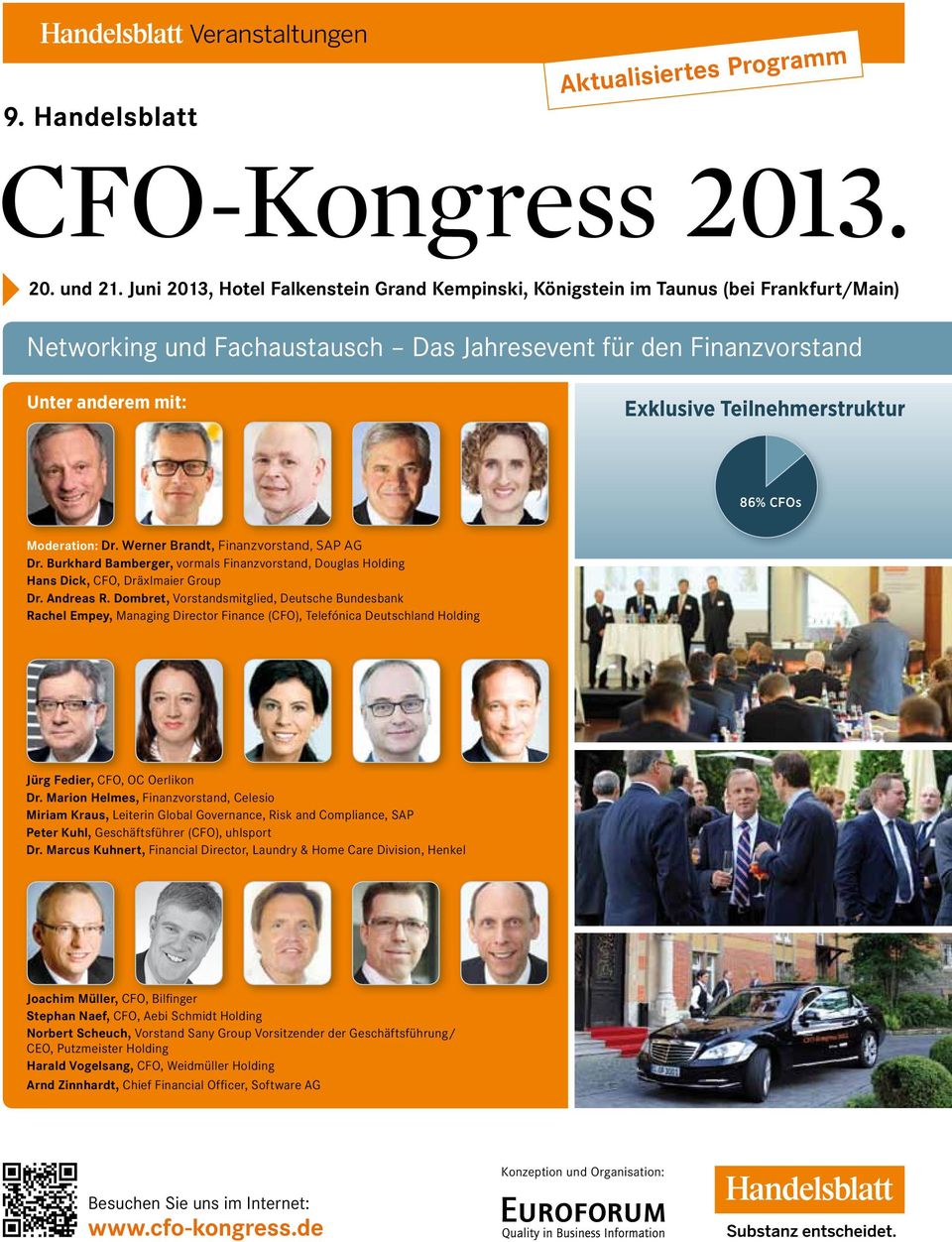 Teilnehmerstruktur Vorsitz: 86% CFOs Dr. Werner Brandt, Finanzvorstand, SAP AG Dr. Burkhard Bamberger, vormals Finanzvorstand, Douglas Holding Hans Dick, CFO, Dräxlmaier Group Dr. Andreas R.