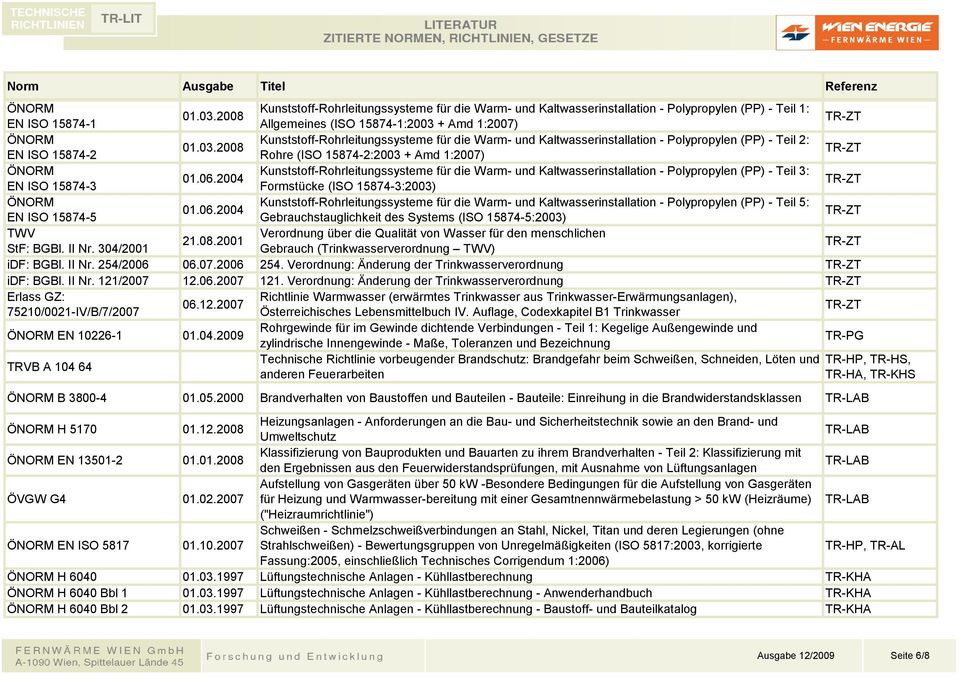 + Amd 1:2007) ÖNORM Kunststoff-Rohrleitungssysteme für die Warm- und Kaltwasserinstallation - Polypropylen (PP) - Teil 2: 01.03.