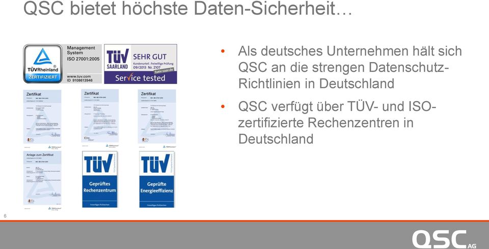 Datenschutz- Richtlinien in Deutschland QSC verfügt