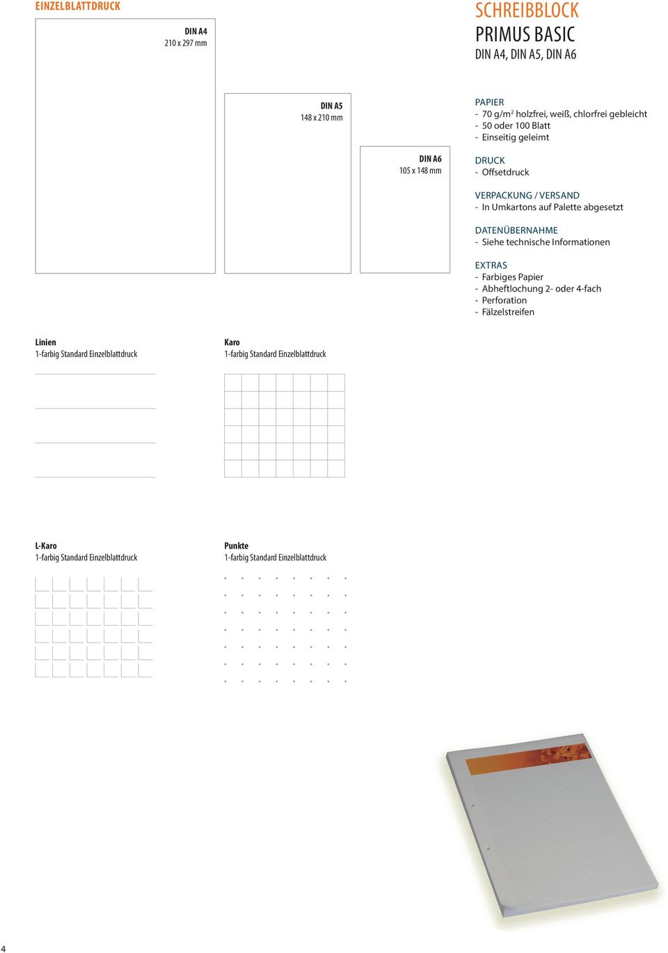 Abheftlochung 2- oder 4-fach - Perforation - Fälzelstreifen Linien 1-farbig Standard Einzelblattdruck Karo