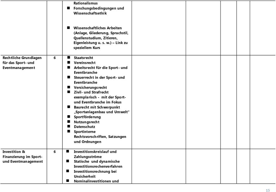 Eventbranche Steuerrecht in der Sprt- und Eventbranche Versicherungsrecht Zivil- und Strafrecht exemplarisch - mit der Sprtund Eventbranche im Fkus Baurecht mit Schwerpunkt Sprtanlagenbau und Umwelt