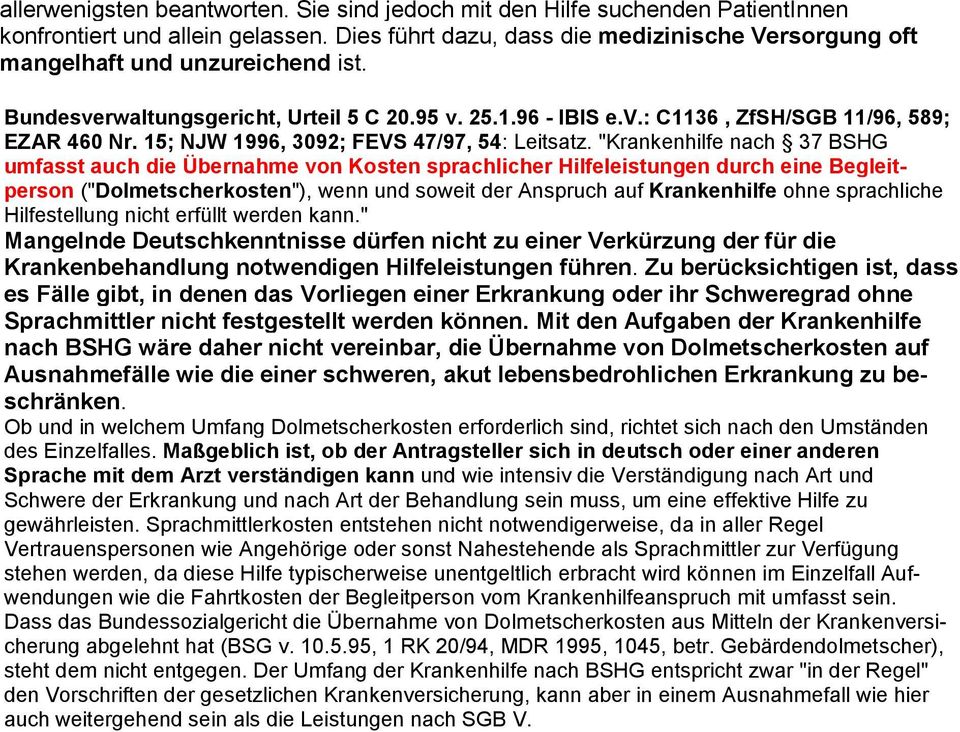 15; NJW 1996, 3092; FEVS 47/97, 54: Leitsatz.