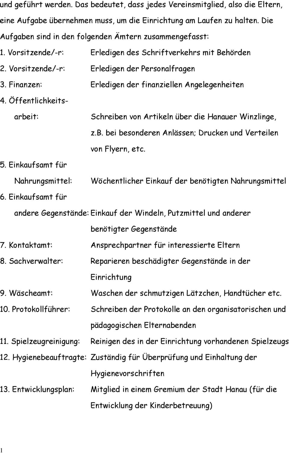 Finanzen: Erledigen der finanziellen Angelegenheiten 4. Öffentlichkeits- arbeit: Schreiben von Artikeln über die Hanauer Winzlinge, z.b. bei besonderen Anlässen; Drucken und Verteilen von Flyern, etc.