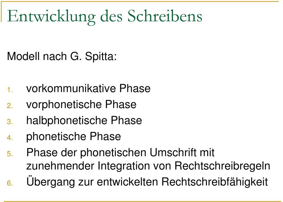 halbphonetische Phase 4. phonetische Phase 5.