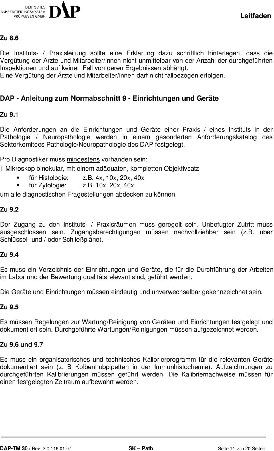 DAP - Anleitung zum Normabschnitt 9 - Einrichtungen und Geräte Zu 9.