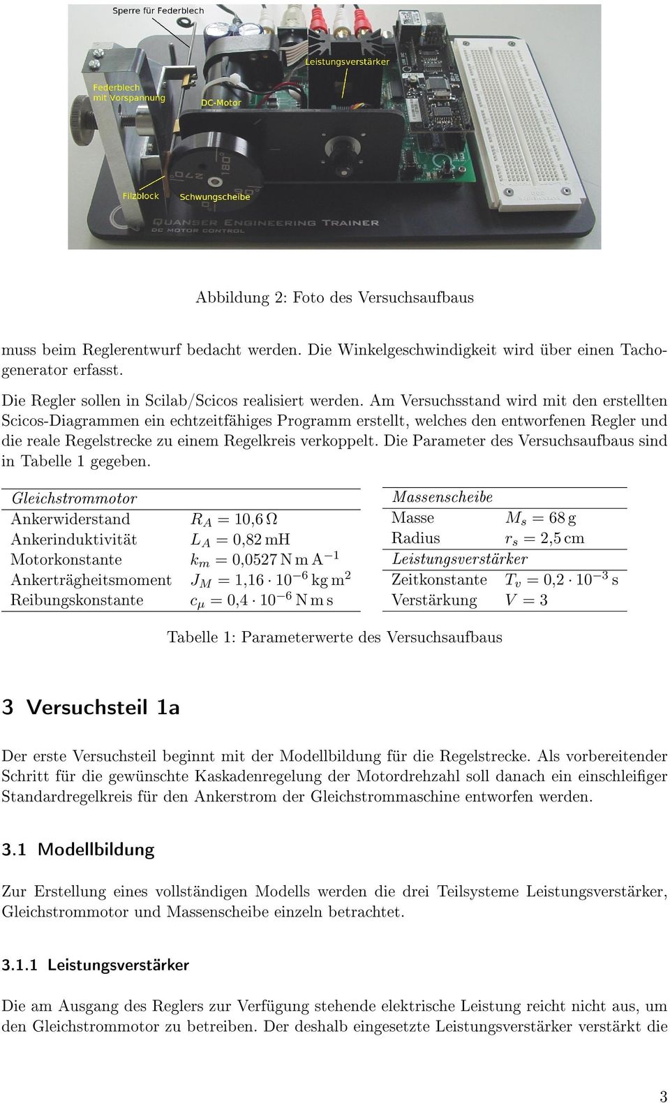 Die Parameter de Veruchaufbau ind in Tabelle 1 gegeben.