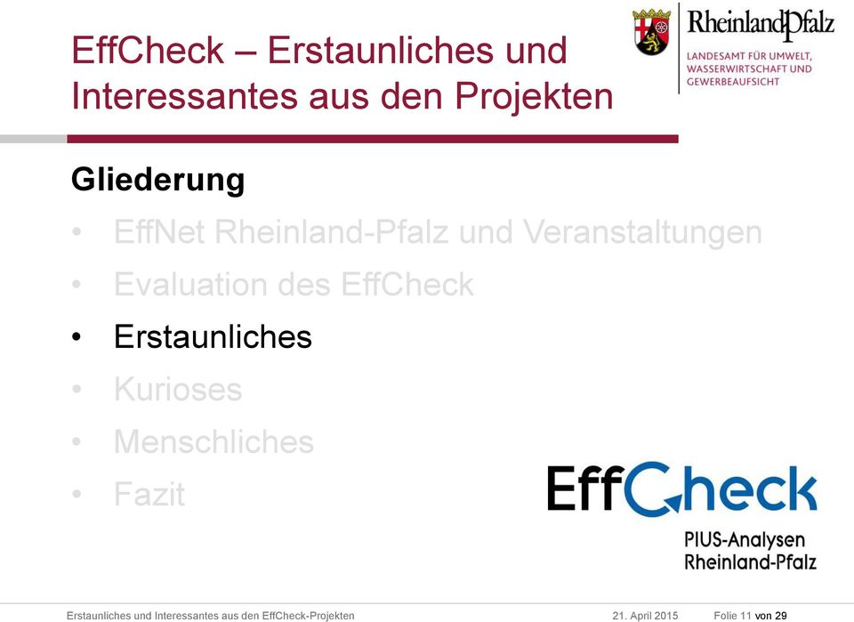 Veranstaltungen Evaluation des EffCheck