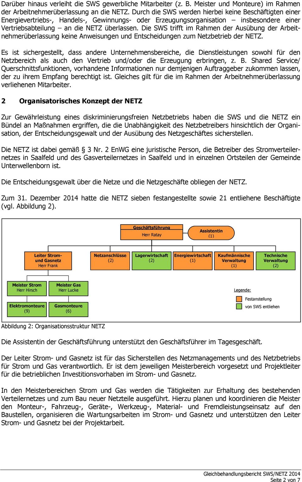 Die SWS trifft im Rahmen der Ausübung der Arbeitnehmerüberlassung keine Anweisungen und Entscheidungen zum Netzbetrieb der NETZ.