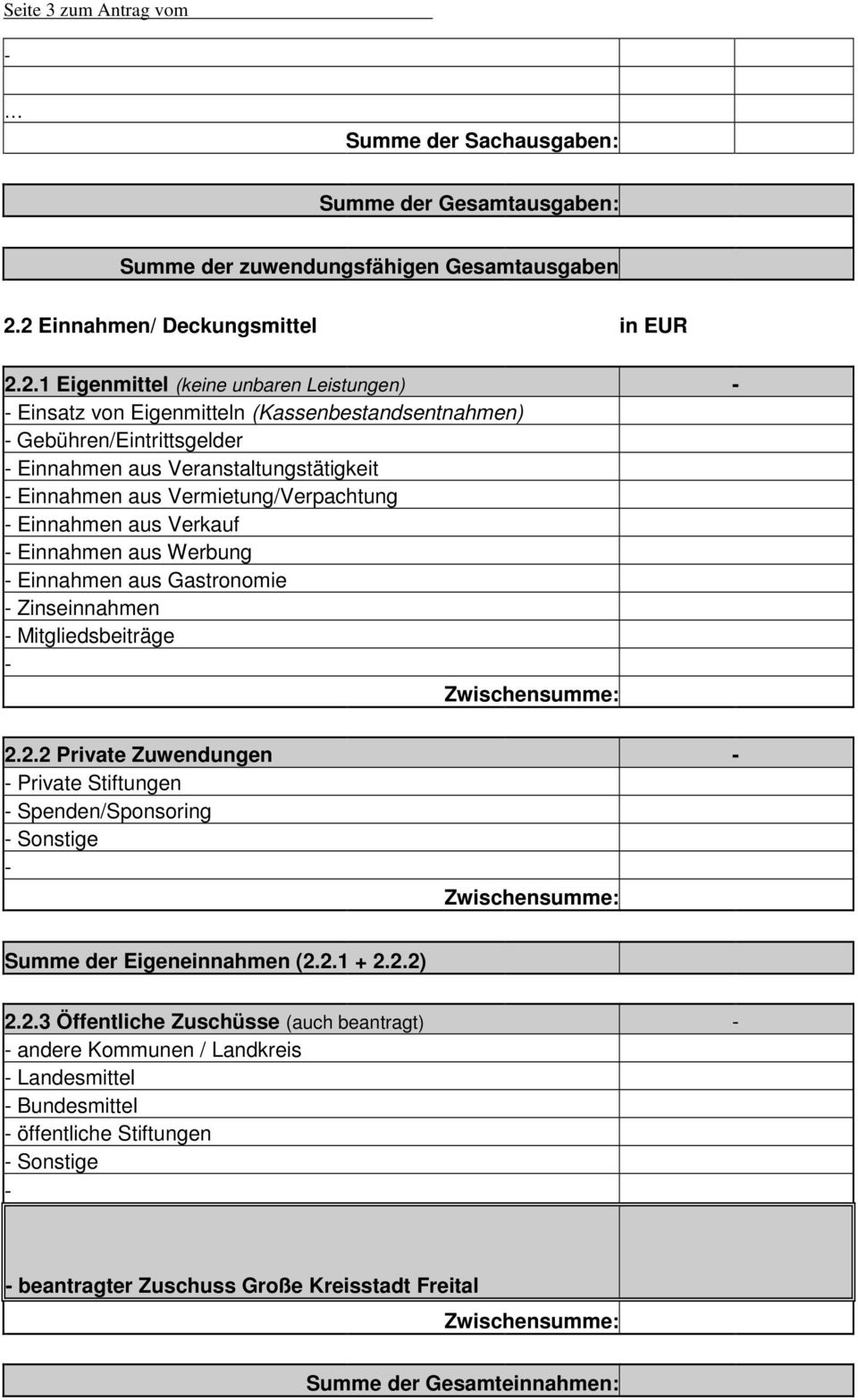 Veranstaltungstätigkeit Einnahmen aus Vermietung/Verpachtung Einnahmen aus Verkauf Einnahmen aus Werbung Einnahmen aus Gastronomie Zinseinnahmen Mitgliedsbeiträge 2.