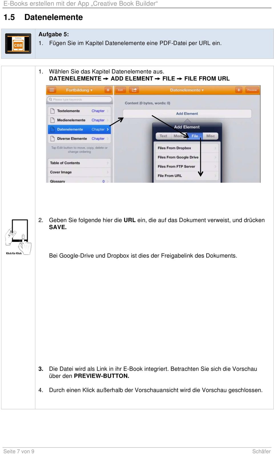 Bei Google-Drive und Dropbox ist dies der Freigabelink des Dokuments. 3. Die Datei wird als Link in ihr E-Book integriert.