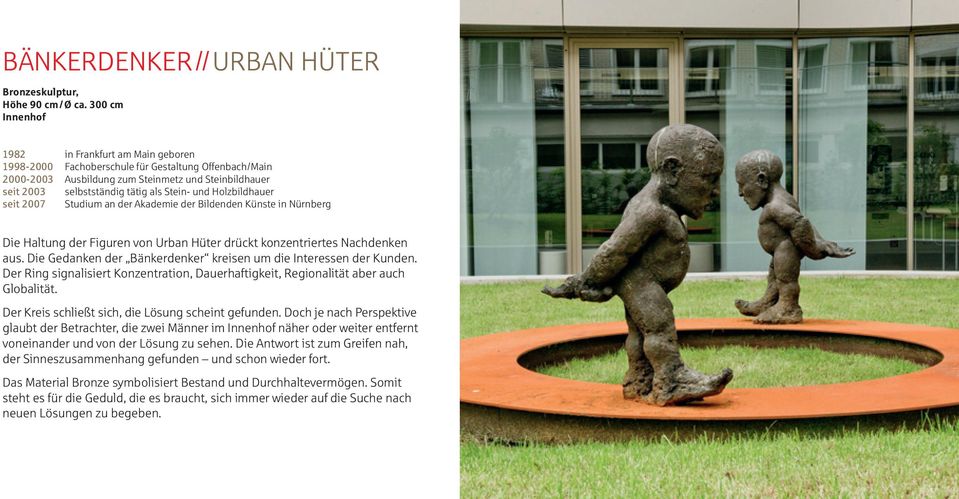und Holzbildhauer seit 2007 studium an der Akademie der Bildenden Künste in Nürnberg Die Haltung der Figuren von Urban Hüter drückt konzentriertes Nachdenken aus.