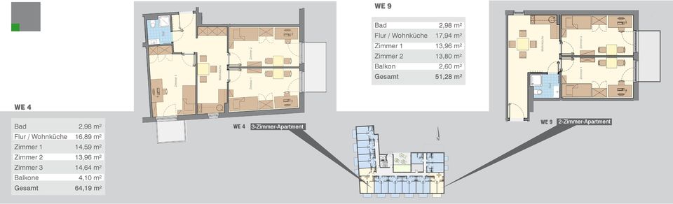 3-Zimmer-Apartment WE 9 2-Zimmer-Apartment Flur / Wohnküche 16,89 m²