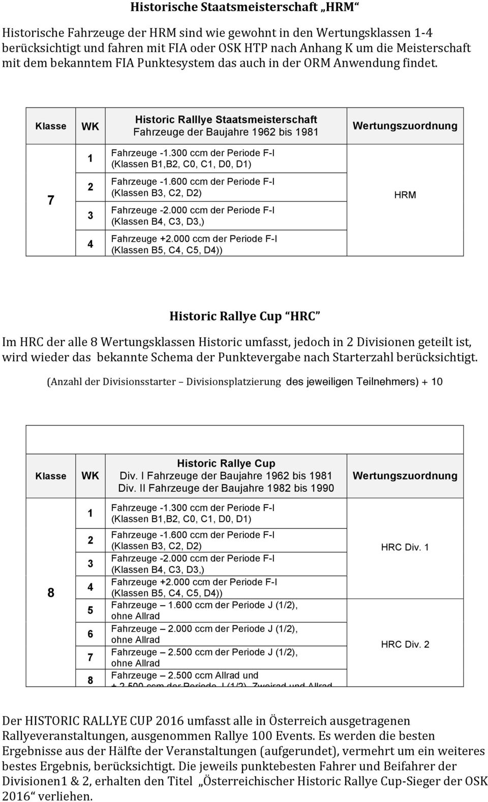 300 ccm der Periode F-I (n B,B2, C0, C, D0, D) 7 2 3 Fahrzeuge -.600 ccm der Periode F-I (n B3, C2, D2) Fahrzeuge -2.000 ccm der Periode F-I (n B4, C3, D3,) HRM 4 Fahrzeuge +2.