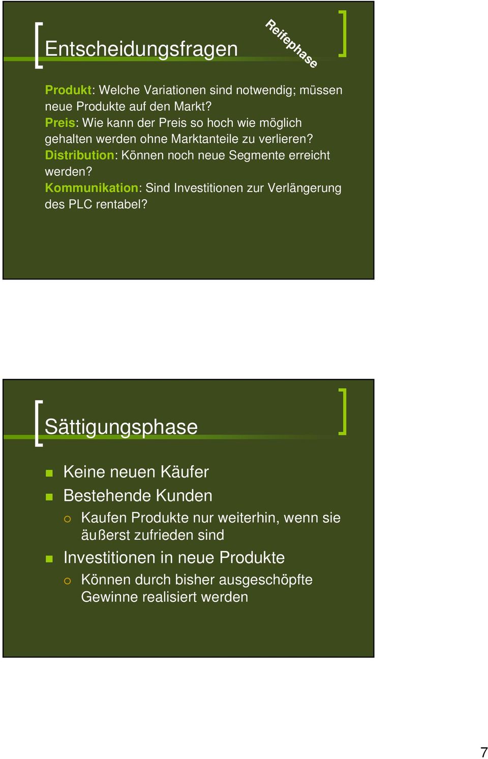 Distribution: Können noch neue Segmente erreicht werden? Kommunikation: Sind Investitionen zur Verlängerung des PLC rentabel?