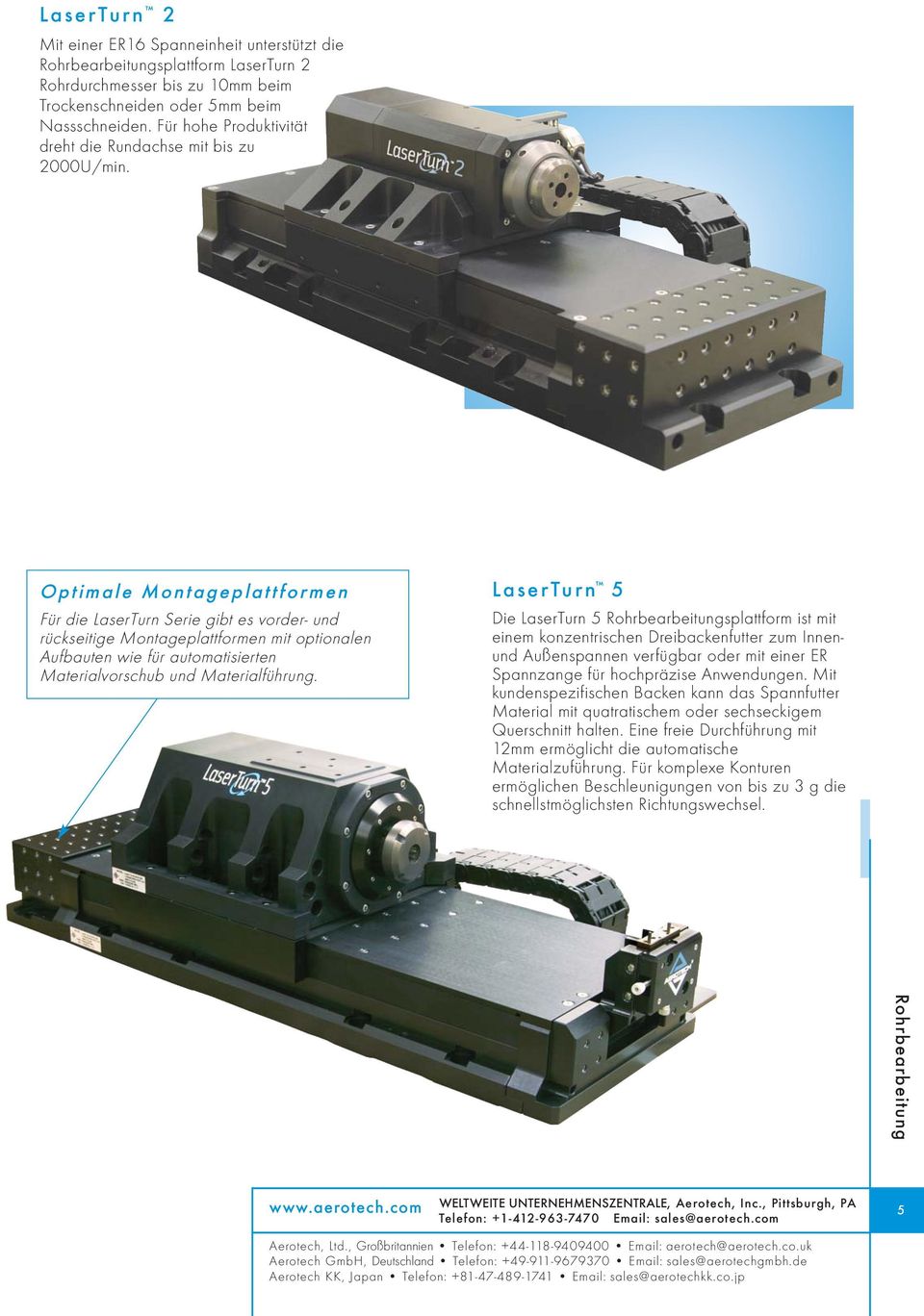 Optimale Montageplattformen Für die LaserTurn Serie gibt es vorder- und rückseitige Montageplattformen mit optionalen Aufbauten wie für automatisierten Materialvorschub und Materialführung.
