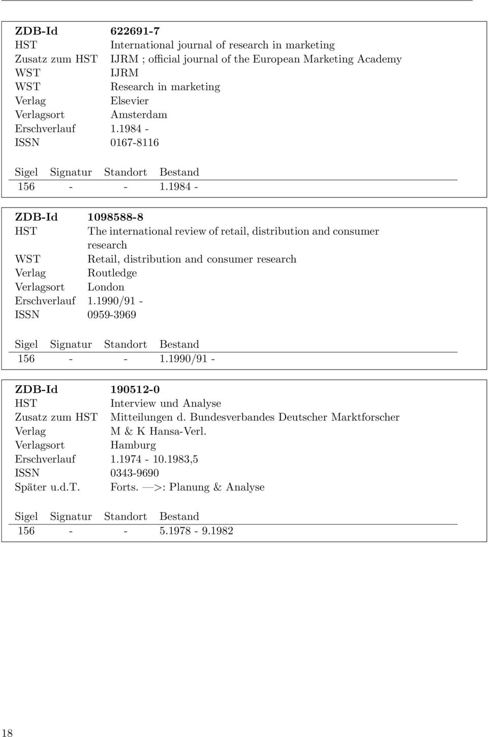 1984 - ZDB-Id 1098588-8 The international review of retail, distribution and consumer research Retail, distribution and consumer research Routledge sort London Erschverlauf 1.